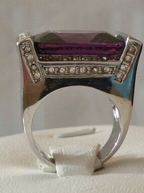 NEW .925 Sterling Silver and Amethyst Crystal Cocktail Ring with Pave detailing